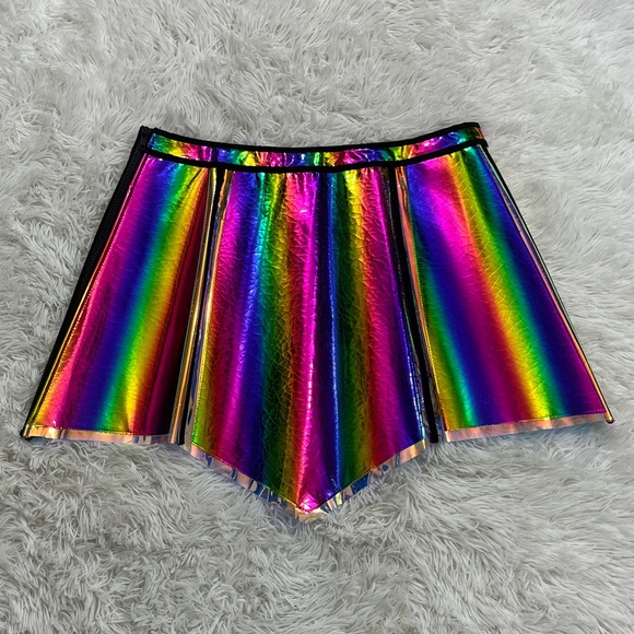 CLUB EXX Prismatic Empress Holographic Rainbow Snake Print Vinyl PVC Skirt XXL - Picture 5 of 9